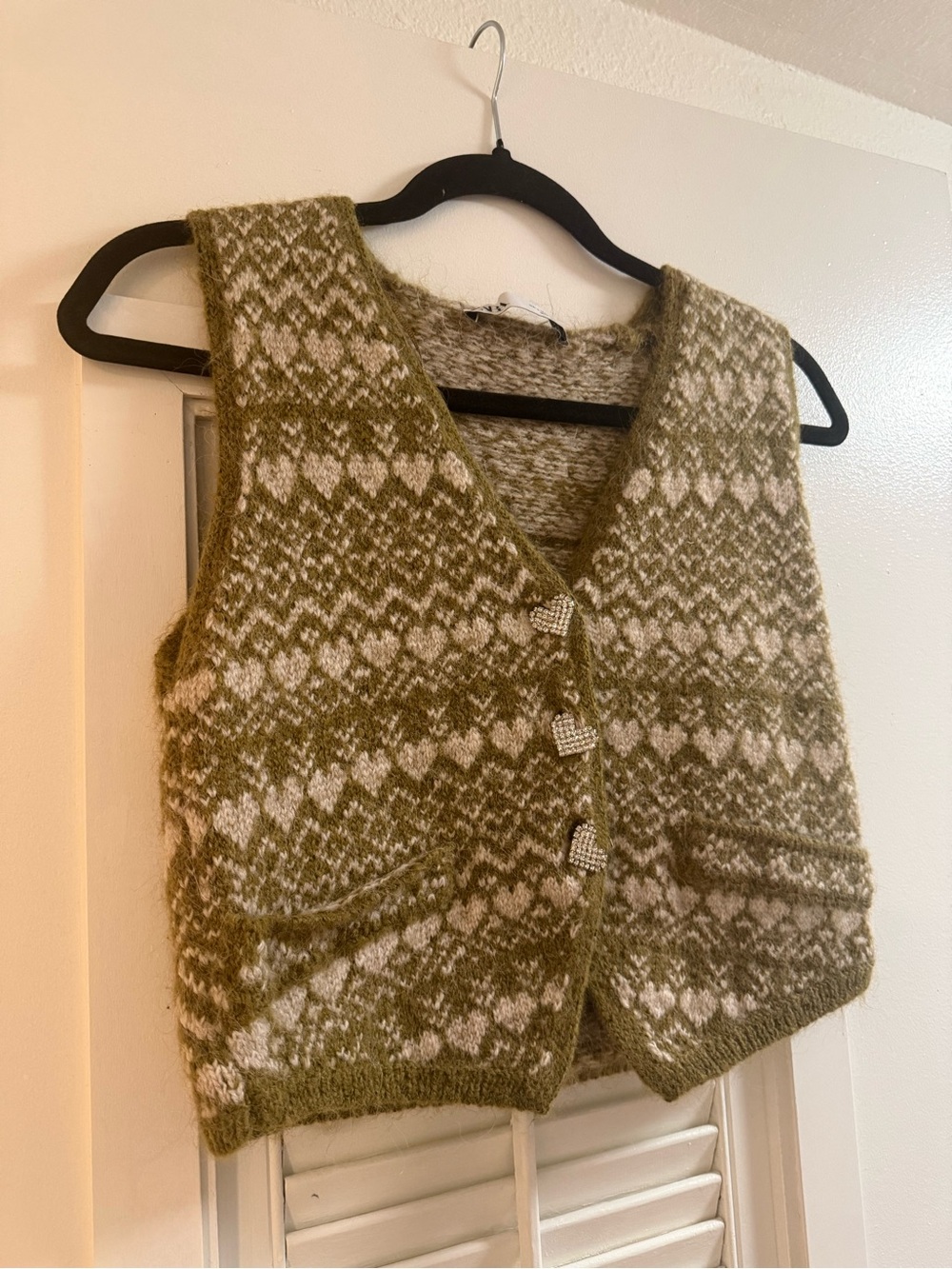 Zara Fair Isle & Hearts wool blend button vest